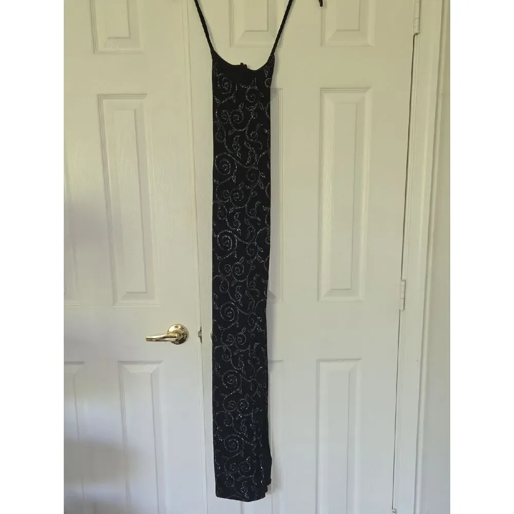 Black Beaded Evening Dress with Swirl Detail